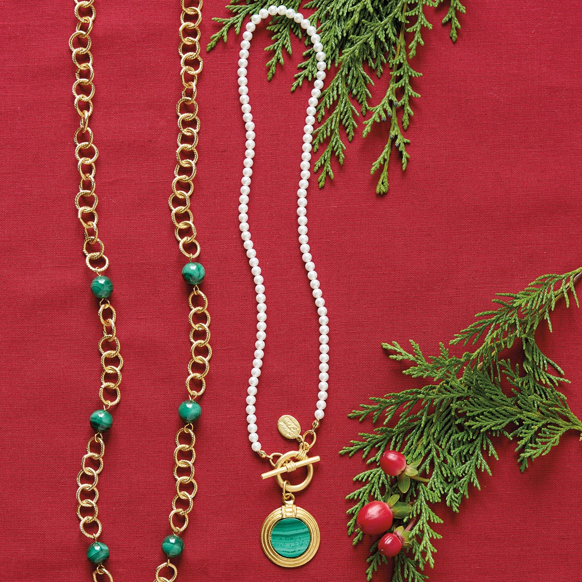 Monticello Pearl & Malachite Necklace - Image 3